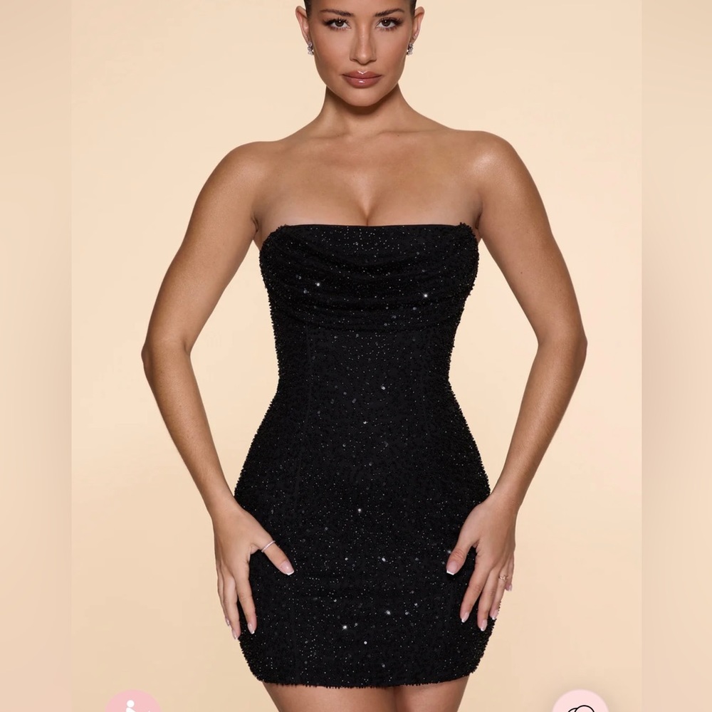 Oh Polly Embellished Strapless Cowl Neck Dress Worn Once